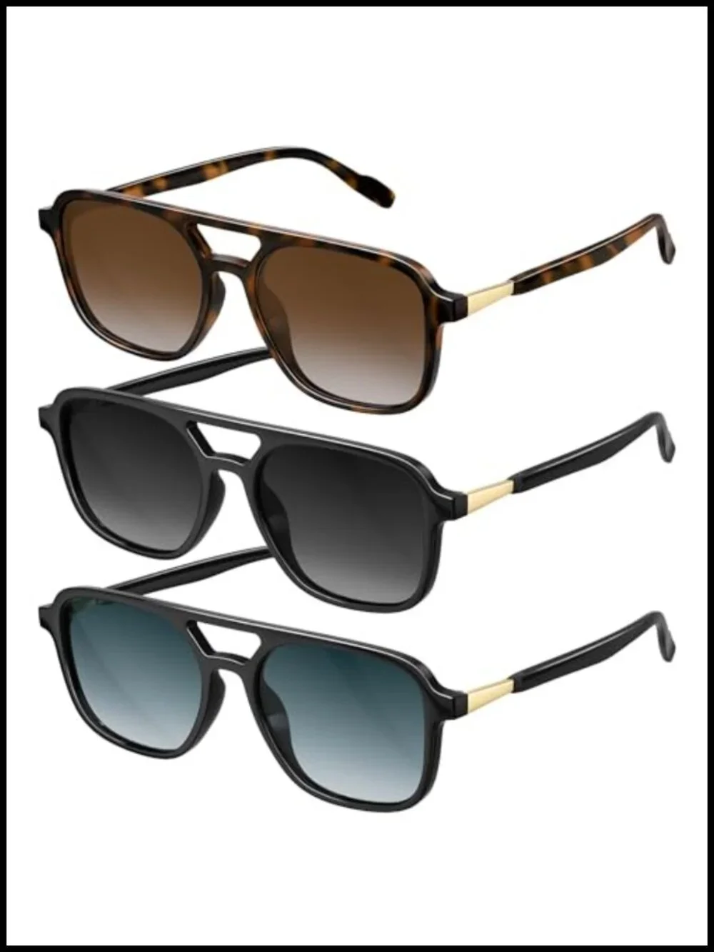 Retro Aviator Polarized Sunglasses UV Protection Trendy Vintage Rectangle Shades
